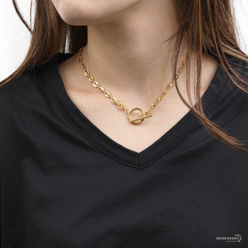 レディースネックレス アンカーチェーン ステンレス IPメッキ 18k 金メッキ マンテ...