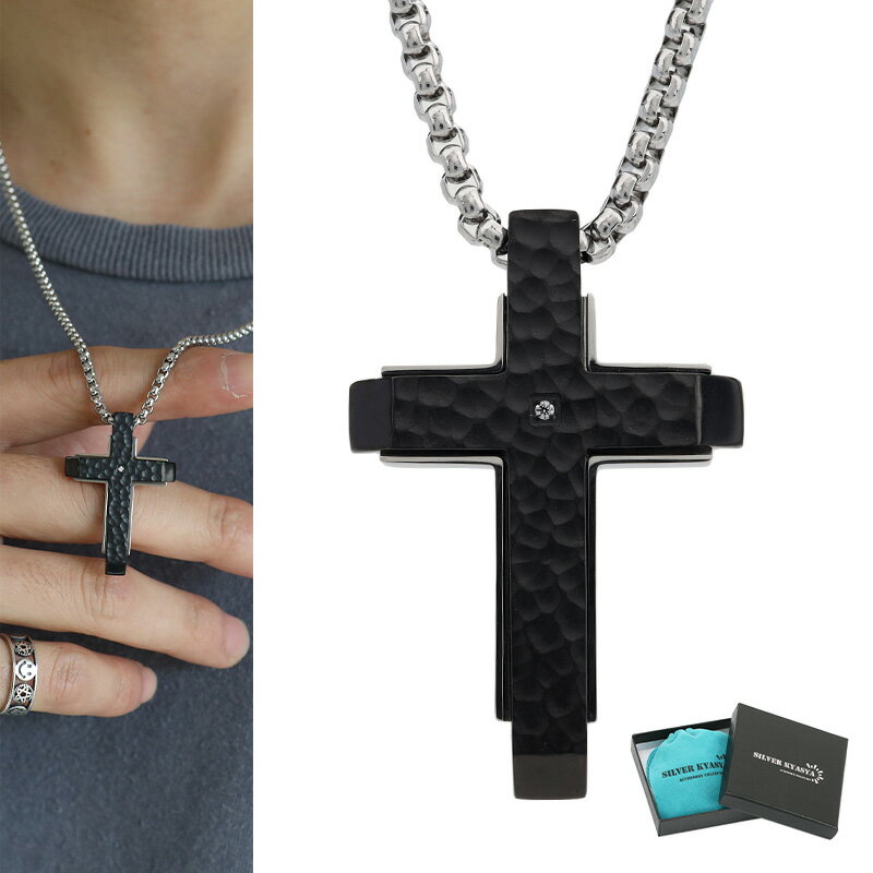 ＼スーパーSALE 10%OFF 4,620円→4,158円 ／ブラック クロスネックレス 黒 ワンポイント シンプル メン..
