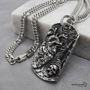 ステンレス ドッグタグネックレス 心臓ネックレス シルバー ダブル喜平チェーンネックレス 幅6mm 長さ50cm 60cm ホラー 骨 ハート 中折式 メンズ 男性 お洒落 人気 トレンド 流行り 金属アレルギー対応 父の日