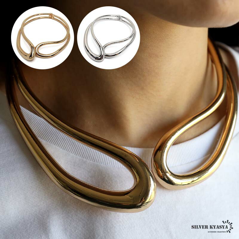 \スーパーSALE 10%OFF 4,620円→4,158円 /ワイドチョーカー choker 欧米で人気 メタルチョーカー ネックレス ゴールド シルバー 特...