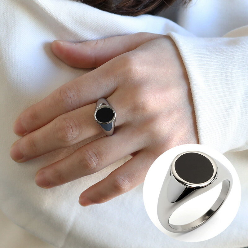 \スーパーSALE 10%OFF 2,530円→2,277円 /ステンレス 印台リング ブラック シグネットリング シルバー シンプル スタンプリング 小指 ラ...