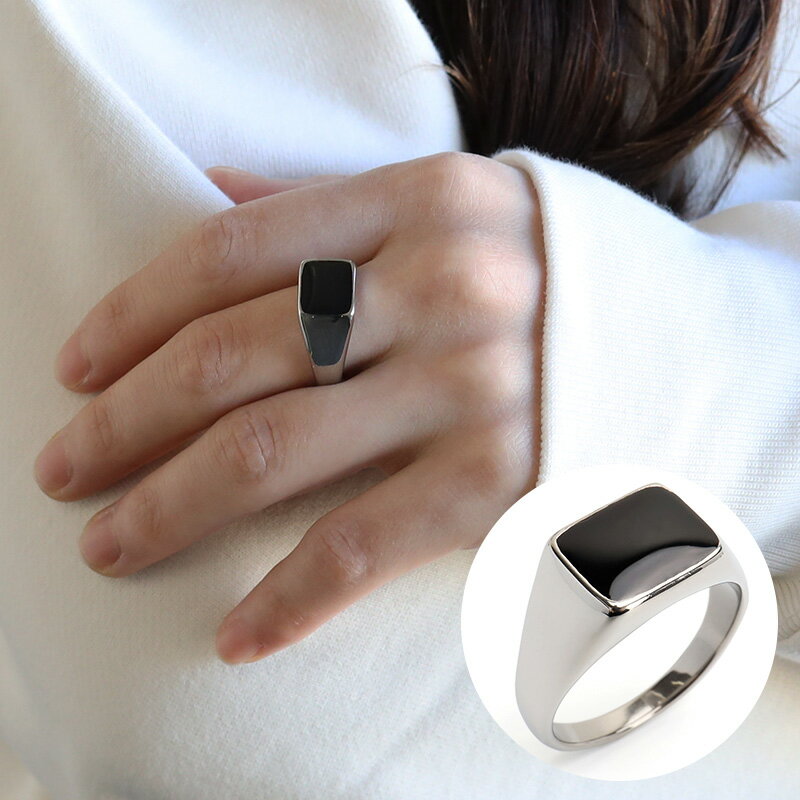 \スーパーSALE 10%OFF 2,530円→2,277円 /ステンレス 印台リング ブラック シグネットリング シルバー スタンプリング 小指 スクエア シ...