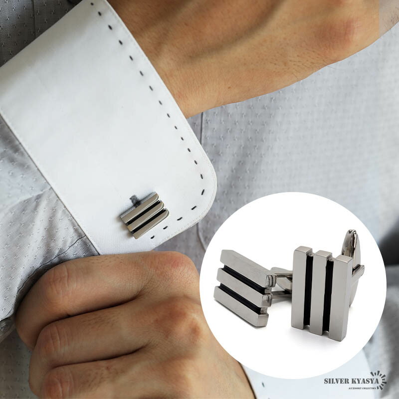 \スーパーSALE 10%OFF 5,500円→4,950円 /ステンレス カフリンクス カフスボタン 2個セット メンズアイテム ライン 無骨 メタリック ス...