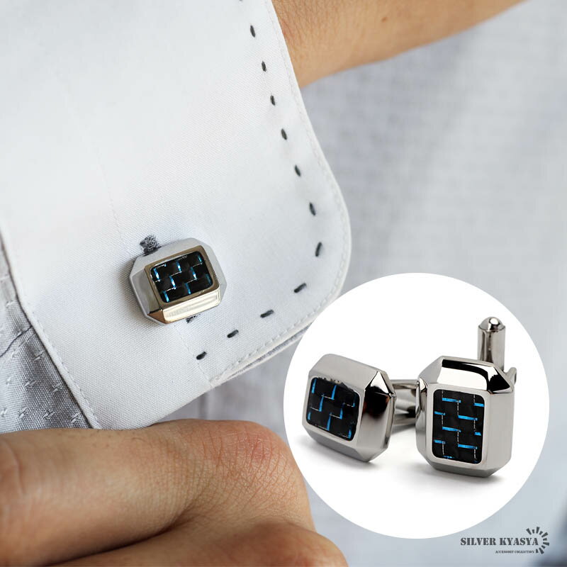 \スーパーSALE 10%OFF 6,820円→6,138円 /ステンレス カフリンクス カフスボタン 2個セット メンズアイテム 幾何学 青 無骨 フォーマル...