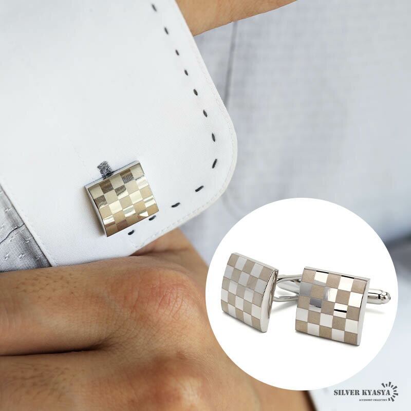 カフリンクス カフスボタン 2個セット メンズアイテム チェック 市松模様 高級感 映える プチプラ メンズ 男性 お洒落 人気 トレンド 流行り 父の日