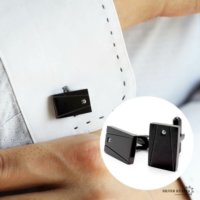 \スーパーSALE 10%OFF 5,500円→4,950円 /ステンレス カフリンクス カフスボタン 2個セット メンズアイテム 一粒 ブラック 高級感 映え...