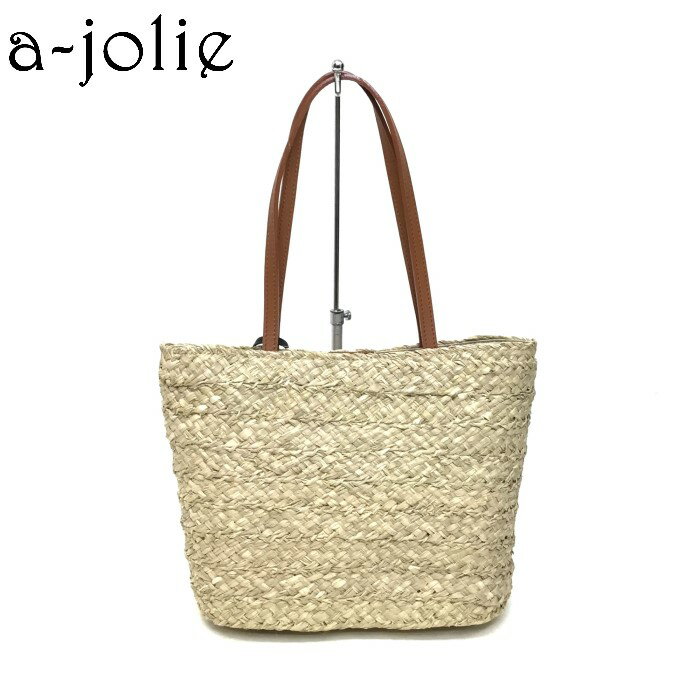 【公式】a-jolie アジョリー フルーツチャーム付き ラフィア×牛革 トートバッグ アパレル ファッション バッグ カゴバッグ 2