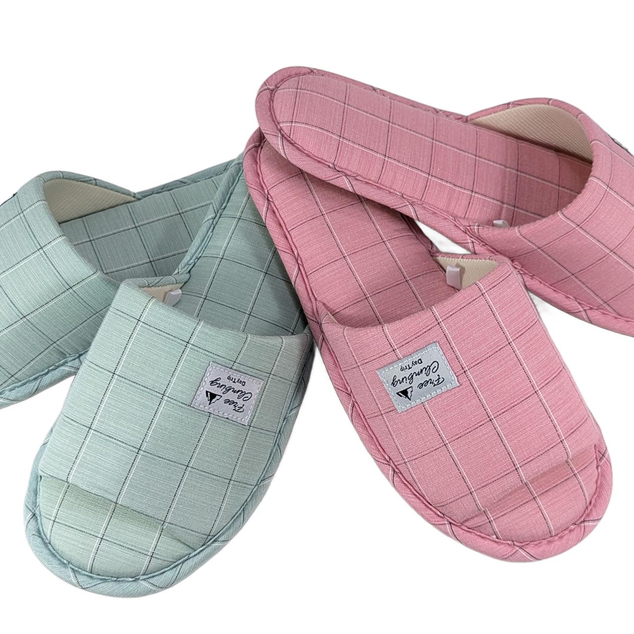 洗える スリッパ Mサイズ チェック柄 グリーン系 ピンク系 室内履き ルームシューズ 消音スリッパ ポリ..