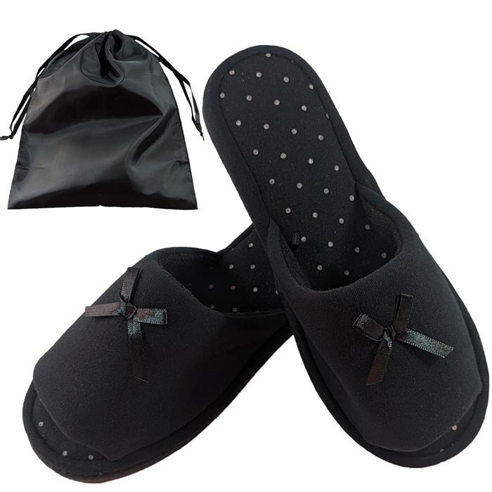 携帯 スリッパ リボン付き ドット Mサイズ 携帯袋 収納袋 巾着袋 ポーチ 付き カジュアル フォーマル 軽量 軽いおしゃれ かわいい 室内 履き 受験 レディース 会社 オフィス 春用 夏用 秋用 冬用