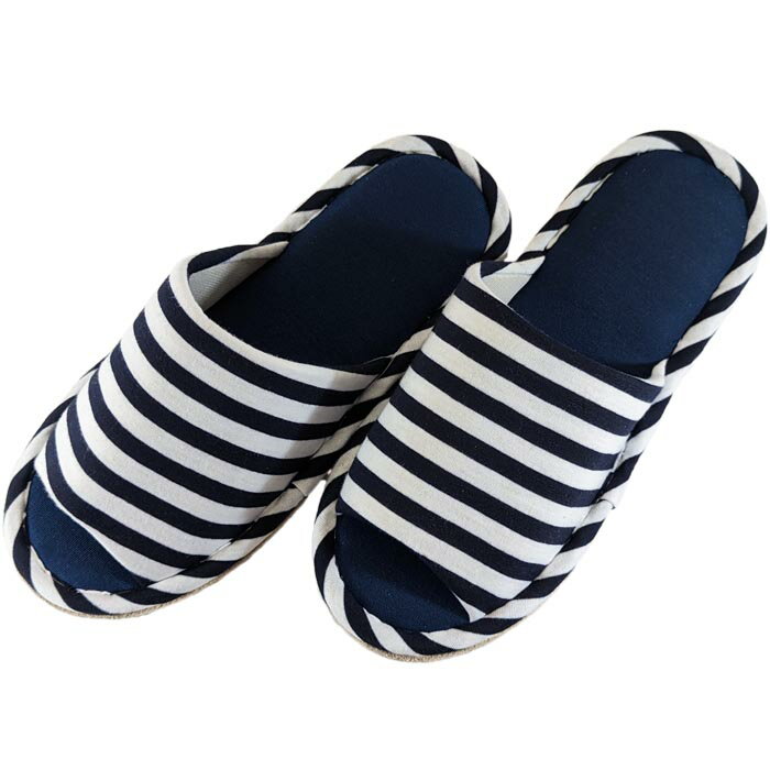 スリッパ ニット ボーダー ネイビー 青