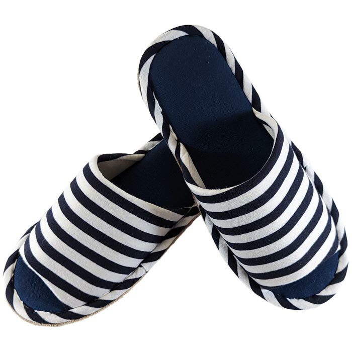 スリッパ ニット ボーダー ネイビー 青