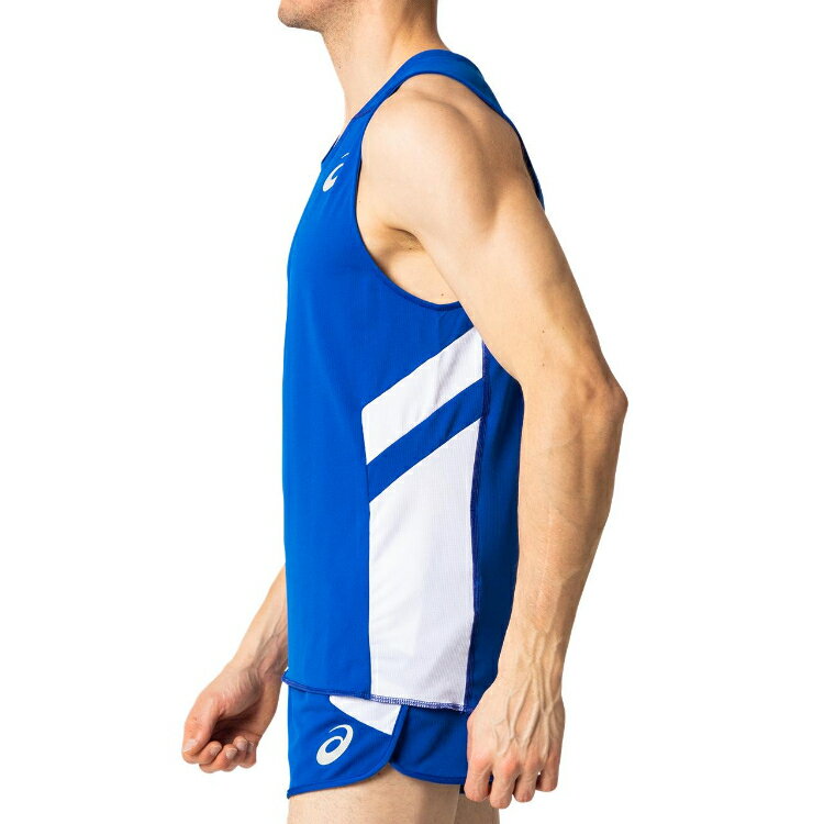 asics アシックス RUNNING SHIRT ASICS BLUE XS 2091A124 401 | スポーツ スポーツウェア 陸上競技 ランニングシャツ ノースリーブ タンクトップ トップス メンズ M’S スポーツ用品 ワンポイント ロゴ 素材