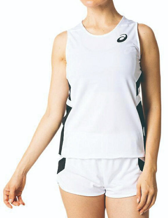 asics アシックス RUNNING SHIRT BホワイトxBK XL 2092A086 100 | スポーツ スポーツウェア 陸上 ランニング ジョギング マラソン ランニングシャツ ノースリーブ タンクトップ トップス レディース 部活 練習 スポーツ用品 ロゴ