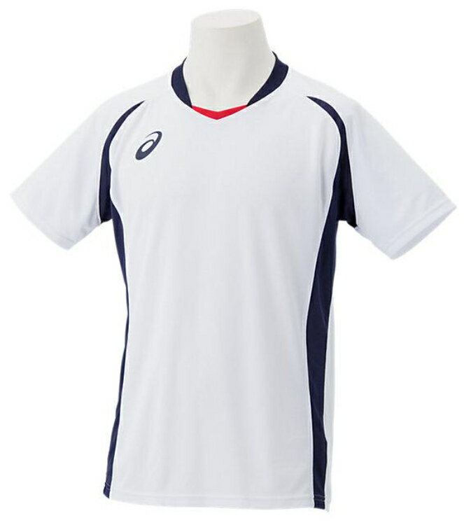 asics アシックス M KNT SS TOPS ホワイトxピーコート S 2101A061 103 | スポーツ スポーツウェア サッカー フットサル マルチ ゲームシャツ トップス メンズ サイバードライ 吸汗速乾 スポーツ用品 部活 練習 ロゴ ワンポイント