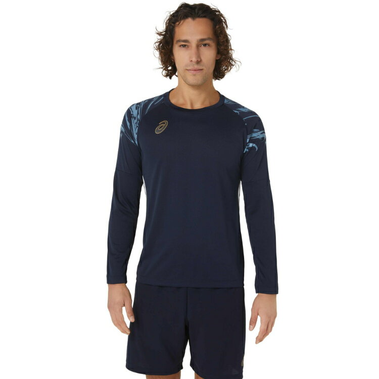 asics アシックス MID PRACTICE LS TOP ミッドナイト 5XL 2101A223 405 | スポーツ スポーツウェア サッカー フットサル ドライプラクティスシャツ トップス 長袖 ロンT クイックマジック メンズ フィットネス 練習 ロゴ ワンポイント