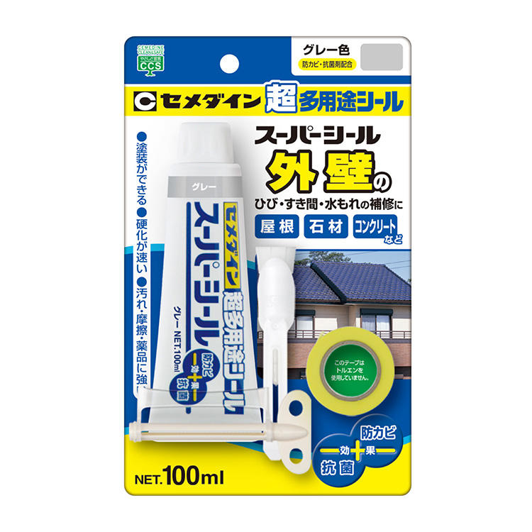 CEMEDINE セメダイン スーパーシール グレー 100mL SX-007 | 屋内 屋外 住まい ひび割れ 補修 強力 抗菌 防カビ 耐薬品 耐候 接着 多用途 シーリング材 無溶剤 浴室 洗面台 すき間 外壁 石材 …