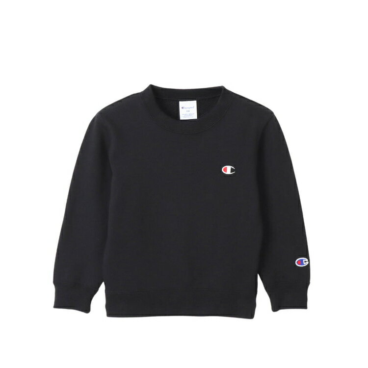 Champion チャンピオン CREW NECK SWEAT ブラック 100 CK-Y001 90 | ファッション トップス 長袖 ロングスリーブ 丸首 クルーネック スウェット トレーナー 裏毛 丸首 クルーネック 子供服 子供 子ども キッズ ジュニア スポーツウェア デイリーウェア