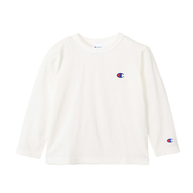 Champion チャンピオン LONG SLEEVE T オフホワイト 130 CK-Y401 20 | ファッション トップス 長袖 ロングスリーブ Tシャツ ロンT 綿100% コットン バインダーネック 丸首 ロゴ刺繍 子供服 子供 子ども キッズ ジュニア スポーツウェア デイリーウェア