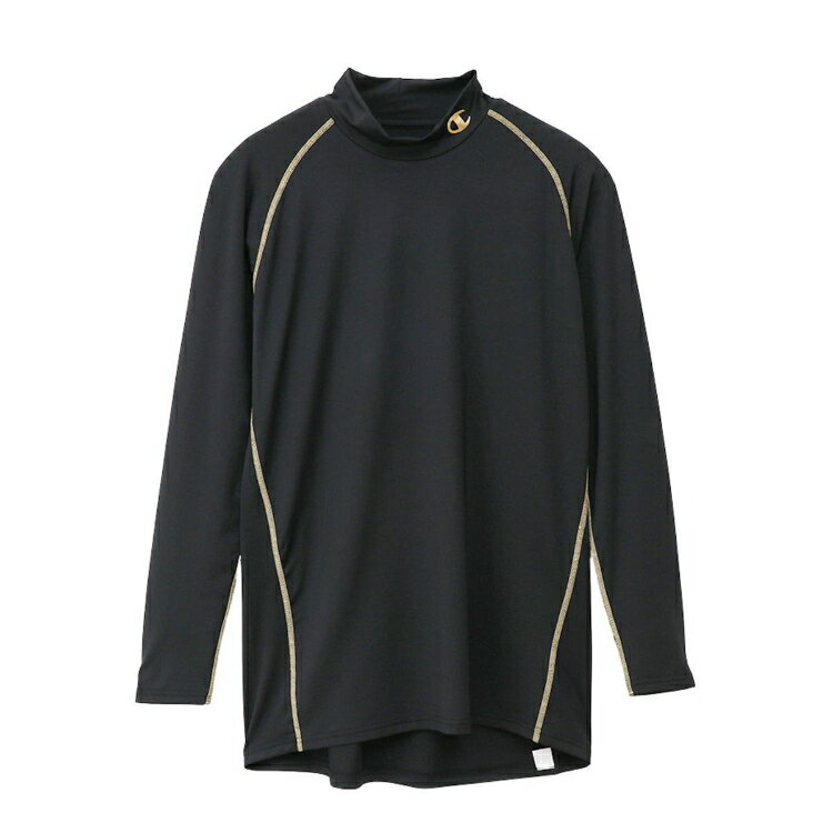 Champion チャンピオン モックネックロ ブラックXゴールド LL CM4HY261 981 | ファッション トップス 長袖 ロングスリーブ ロンT モックネック 吸汗 速乾性 ストレッチ性 UVカット 紫外線対策 抗菌 防臭 スポーツウェア スポーツウエア デイリーウェア
