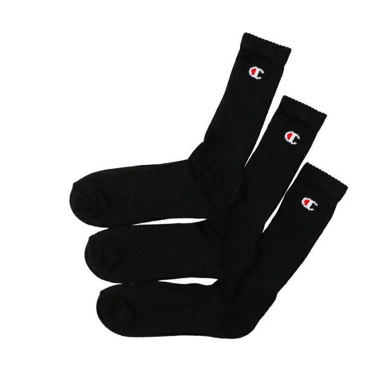 Champion チャンピオン フルレングスソックス3P ブラック L CMSCY002 90 | 靴下 ソックス フルレングス丈 膝下丈 3足組 レディース ウィメンズ メンズ 男女兼用 ユニセックス 普段履き 抗菌防臭 ロゴ付き カジュアル おしゃれ シンプル 人気 衣類 ファッション