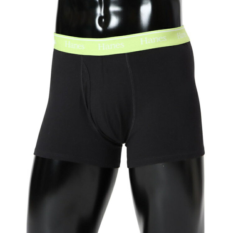 Men'S Underwear - Hanes チャンピオン 1P BOXER BRIEF ブラックXグリーン L HM6EB201 104 | メンズ ボクサーパンツ 男性用 下着 インナー 抗菌防臭 肌触り 快適フィット 動きやすい 無地 カジュアル ルームウェア MENS 紳士 普段着 衣類 ファッション おしゃれ かっこいい 人気