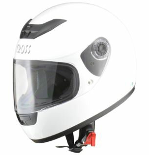 CROSS CR-715 フルフェイスヘルメット ホワイト ※image photo LEAD リード工業 CROSS CR-715 フルフェイスヘルメット カラー：ホワイト サイズ：フリー(57〜60cm未満) 規格：PSC、SG（全排気量対応） 重量：約1,400g 素材：帽体(ABS)、シールド(ポリカーボネイト) 付属品：サイズ調整スポンジ 【機能・装備】 ・フロントエアベンチレーション：前頭部にエアベンチレーションを装備。 走行風をヘルメット内部へ取り込み、こもりやすい熱やムレを解消。 ・マウスシャッター：チンガードには開閉式マウスシャッターを装備しシールドの曇り防止。 ・ホルダーレスシールド：見た目にもスタイリッシュなホルダーレスシールドを採用。 見た目にもスタイリッシュ。ラチェット式開閉シールドでお好みの位置に調節が可能。 ・ラチェット式バックル：着脱、調整が容易なラチェット式バックルを装備。 ワンタッチで操作できるので、 あご紐着脱のわずらわしさを軽減します。 ワンプッシュでシールドが取り外し可能なホルダーレスシールドモデル！ 内装は通気性の良いメッシュ素材を使用し、熱やムレを軽減。 あご紐部は脱着が簡単なワンタッチバックルを採用。 ヘルメットホルダー固定用のDリングを装備。 ヘルメットインナー・インナーパッドは固定式です。 JANコード： 4952652008964 ※画像はイメージです。 ※パッケージ、仕様、品番などの変更が予告なく変更される場合が御座います。