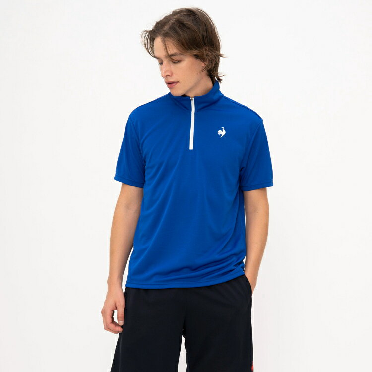 SIMONS STOREのle coq sportif ルコック エコペットハーフジップシャツ ブルー M LT5SHTZ2M BL00 | スポーツ用品 ウエア トップス ハーフスリーブ ショートスリーブ 半袖 吸汗性 速乾性 UVカット UPF15 紫外線対策 トレーニング テニス バドミントン スポーツ メンズ 男性｜アングル2