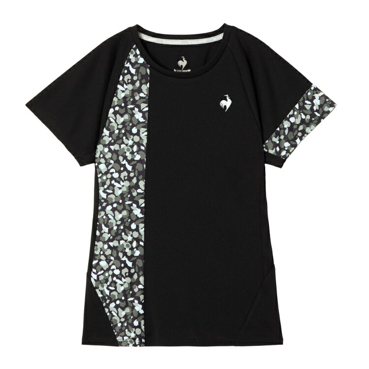 le coq sportif ルコック Aile forme グラフィックゲームシャツ ブラック O LN5FHT11L BK00 | スポーツ用品 ウェア ファッション トップス 半袖 Tシャツ テニス ピックルボール 女性用 レディース サンスクリーン ポリエステル素材 吸汗速乾 UVカット 遮熱 クーリング 消臭