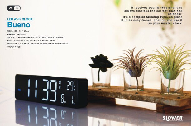 LED Wi-Fi CLOCK Bueno SLW426 | wi-fi ワイファイ 卓上時計 クロック LED表示 無線 自動調整 アラーム カレンダー デザイン時計 置き掛け兼用 [2]