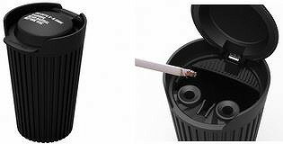 　※image photo ガードアッシュ　ブラック Ashtray with Wind Guard たのクールさが引きつステンシル字 硬質な凹凸デザインをより強調するブラック きなフタと周囲の壁(16mm)が灰びをしっかりガード 製品サイズ：H134×W86×D88 パッケージ：H170×W86×D90 200g 品番：EN-16 ※画像はイメージです。 ※パッケージ、仕様、品番などの変更が予告なく変更される場合が御座います。