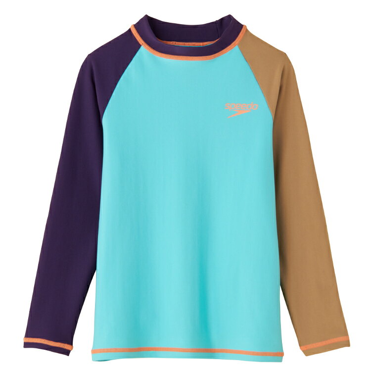 speedo スピード KIDS U-RUSH G バリBL 120サイズ SLB12303 BB | スポーツ スポーツ用品 服 衣類 衣料品 水着 スイムウェア キッズ ジュニア ラッシュガード ユニセックス 4WAYストレッチ 長持ち素材 耐塩素素材 耐久性 UVカット ブルー ブラック ブラウン 120