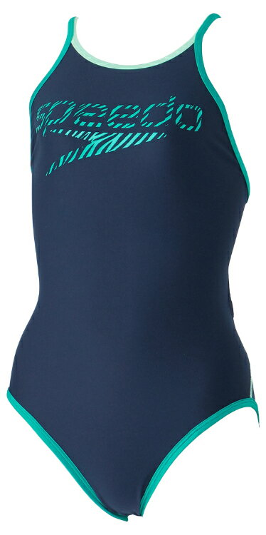 speedo スピード ZEBRA STACK T-SUIT NVxGR S STW02410 NG | スイムウェア レディーススーツ 耐塩素性 V字肩ストラップ 4WAYストレッチ 4分丈 レディース 練習用 水泳 水着 プール ヨガ フィットネス トレーニング 快適 サポート ビッグロゴ ゼブラ