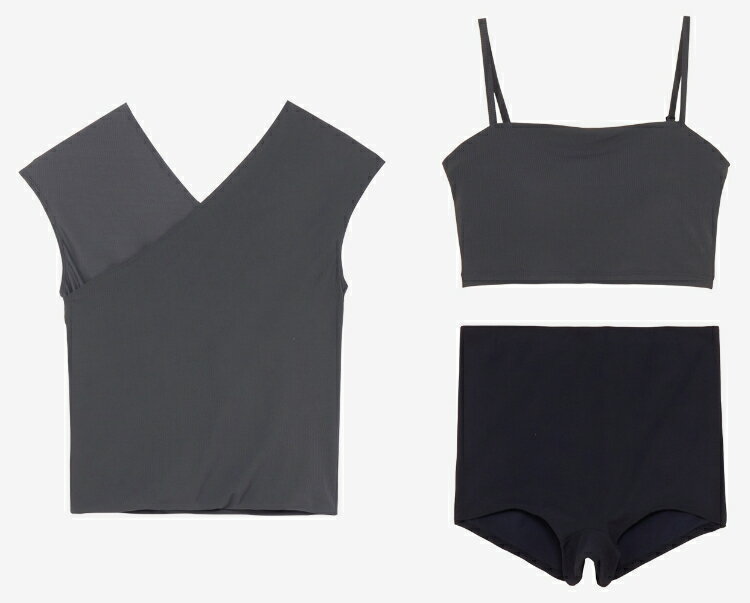 speedo スピード RIB 3SET チャコールグレー M SFW22580 CH | スイミングウェア スイムウェア 水着 レディース セパレート ストレッチ性 UVカット 紫外線対策 フィット感 カシュクール スポーツウェア フィットネス 水泳 スイミング プール