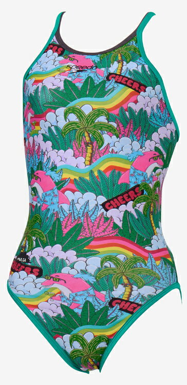speedo スピード MULGA T-SUIT ピンクxグリーン M STW02551MU PG | スイミングウェア スイムウェア 水泳ウェア 水着 レディース オールインワン ストレッチ性 フィット感 スポーツウェア スポーツウエア 練習 トレーニング 水泳 スイミング プール