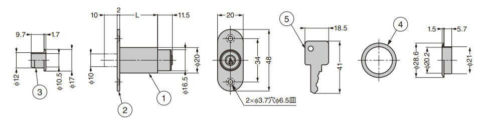 SIMONS STOREのSUGATSUNE スガツネ工業 シリンダー プッシュ錠 2167型 150-001-049 2167-20-D | DIY LAMP ランプ 金物 金具 部品 ツール 錠 鍵 セキュリティ部品 ロック 防犯 シリンダー プッシュ錠 木 引違戸 戸棚 キャビネット｜アングル2
