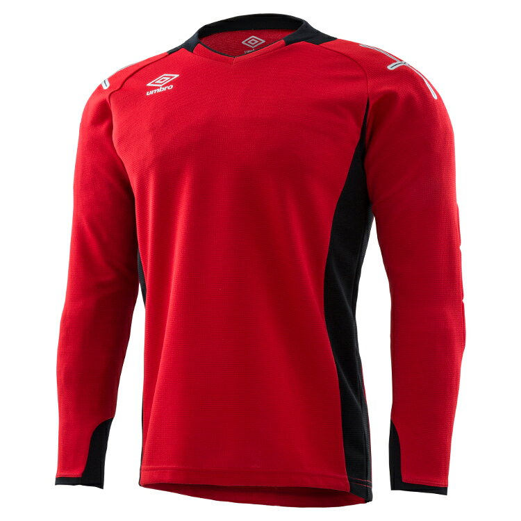 SIMONS STOREのumbro アンブロ 長袖GKシャツ マンチェスターレッド XB UAS6707G MRED | スポーツ スポーツ用品 運動 服 衣類 ウエア トップス シャツ 長袖 耐久性 吸汗速乾機能 機能性 ブランド 快適 デザイン シンプル 素材 おすすめ キーパー サッカー フットサル 4XL 5L 赤 レッド｜アングル2