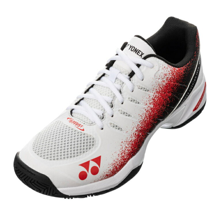 YONEX ヨネックス パワークッションチームワイドGC ホワイト/レッド 24 SHTTWGC 114 | テニス用品 靴 くつ オムニ・クレーコート用 テニスシューズ ソフトテニスシューズ 衝撃吸収性 反発性 軽量 着地安定性 通気性 クッション性 メッシュ素材