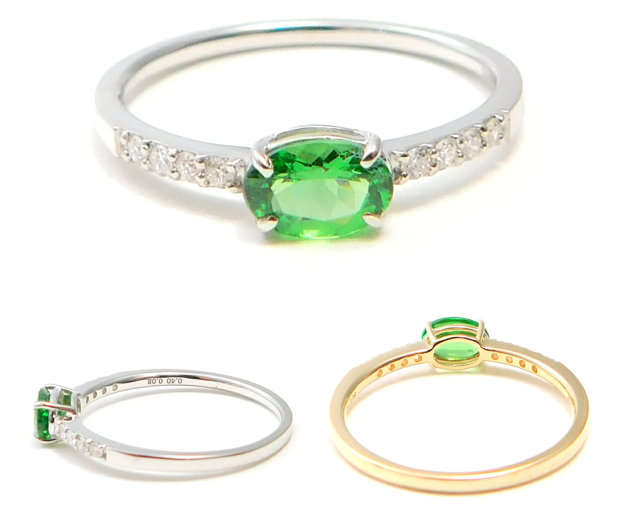 【3/4 SS最大級　全品13%OFF 20時より4時間限定】ガーネット リング ツァボライト レディース 指輪 ダイヤモンド オーバルカット シンプル イエローゴールド ホワイトゴールド 1月 誕生石