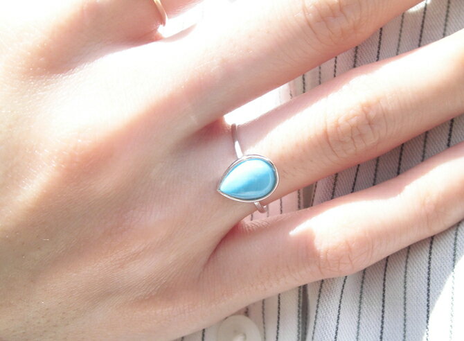 【3/4 SS最大級　全品13%OFF 20時より4時間限定】【無処理】ターコイズ スリーピングビューティー トルコ石 リング ペアシェイプ イエローゴールド ホワイトゴールド シンプル 大人女子 30代 40代 50代 指輪