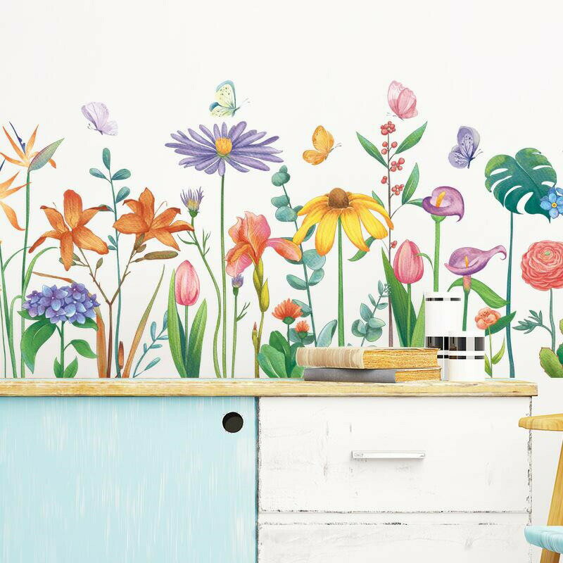 Rakuten - カラフル元気なお花 ウォールステッカー 部屋飾り 壁紙 はがせる シール 文芸風 おしゃれなお花