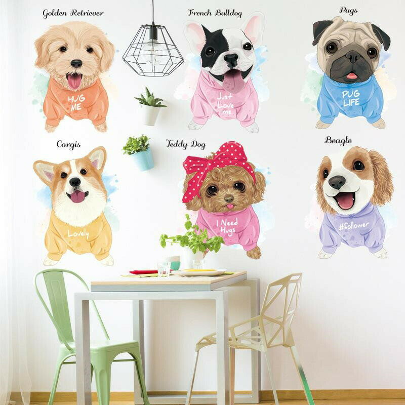 Rakuten - めっちゃ可愛い子犬 ウォールステッカー 剥がして貼る キッズ 寝部屋 飾り 子供 壁紙 壁デカール