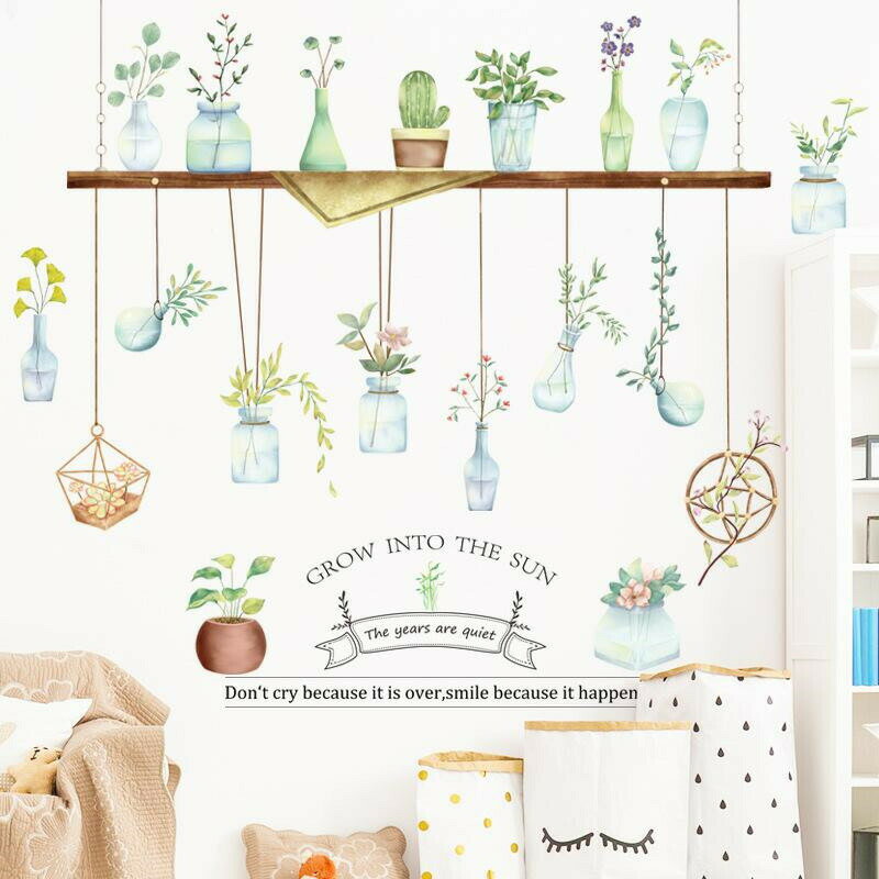 Rakuten - ロマンチック ウォールステッカー フレッシュ 植物盆栽 文芸風 応接間 寝部屋 飾り 心暖まる 壁紙
