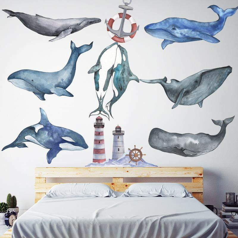 Rakuten - 鯨 ウォールステッカー 壁紙 シール 壁装飾 応接間 寝部屋 飾り かわいい 壁ステッカー 貼り付け簡単