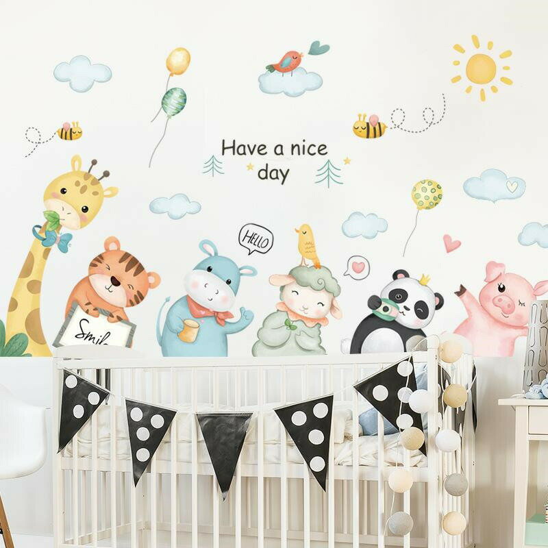 Rakuten - 剥がして貼る ウォールステッカー カートゥーン動物 壁紙 寝部屋 幼稚園 壁飾り 子供 寝部屋