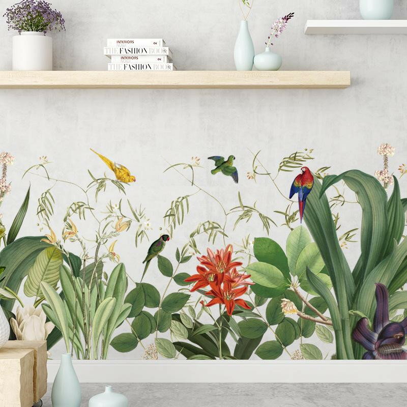 Rakuten - ウォールステッカー 剥がして貼る 熱帯植物 文芸風 飾り はがせる 青葉と花 自然 壁紙 壁貼り