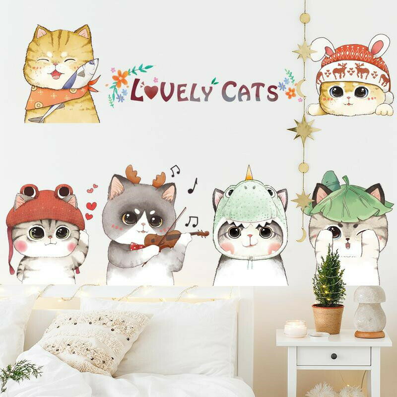 樂天商城 - めっちゃ可愛い猫ちゃん 剥がして貼るウォールステッカー 寝部屋 壁紙 子供 寝部屋飾り 童心 ネコ