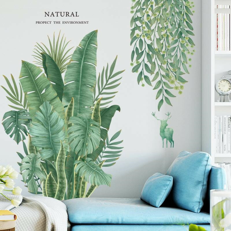 Rakuten - 剥がして貼る ウォールステッカー 芭蕉青葉 植物 フレッシュ INS はがせる シール 寝部屋 応接間 おしゃれ