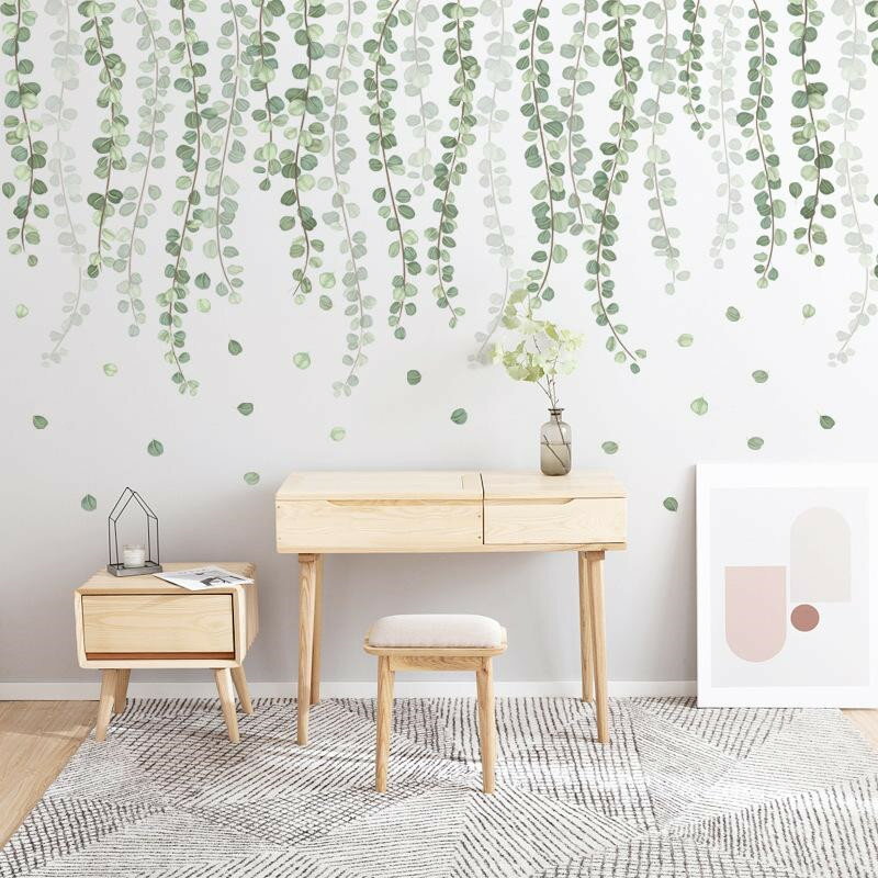 Rakuten - 北欧 簡約 剥がして貼る ウォールステッカー フレッシュ 青葉 植物 シール 紙 壁装飾 落葉模様