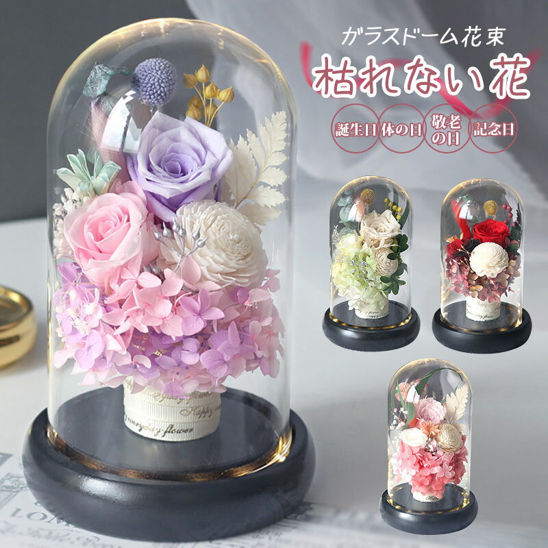 Rakuten - プリザーブドフラワー ガラスドーム 本物の花 花束 フラワー おしゃれ 枯れない花 誕生日 プレゼント ホワイトデー 母の日 敬老の日 記念日 お見舞い