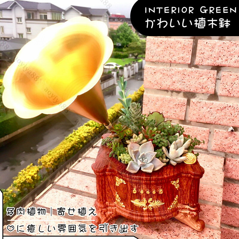 鉢 植木鉢 蓄音機 モデル 多肉植物 寄せ植え かわいい 装飾 おしゃれ フラワーポット ガーデンポット プランター ガーデン装飾 インテリア